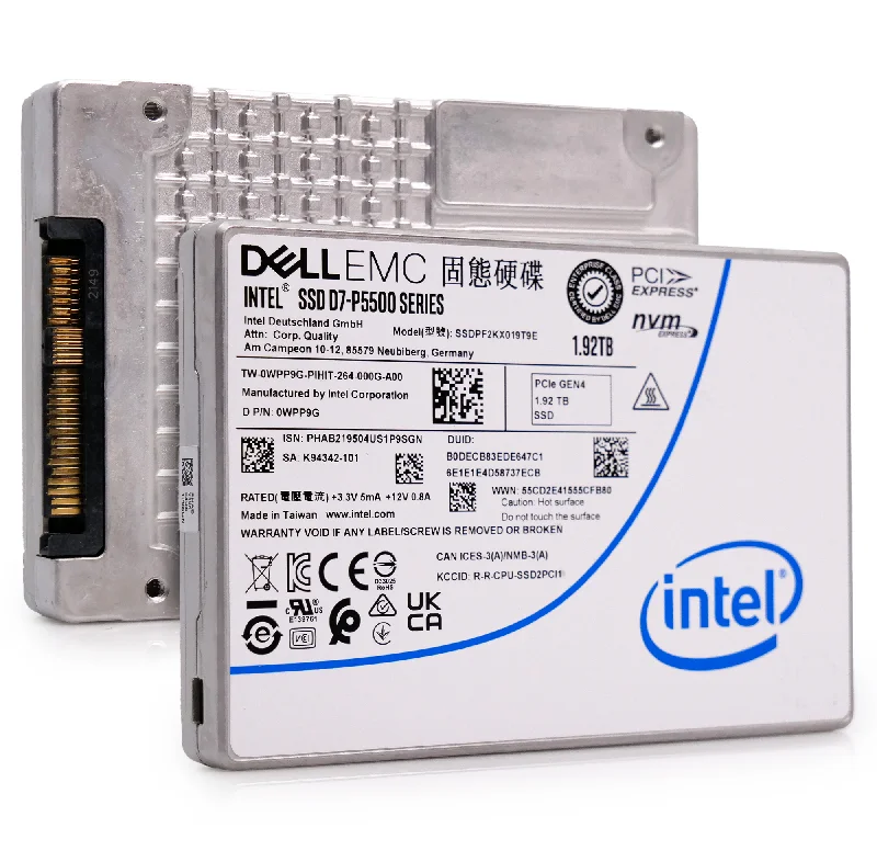 Intel P5500 SSDPF2KX019T9O 0WPP9G 1.92TB 1 DWPD PCIe 4.0 x4 8GB/s 3D TLC U.2 NVMe 2.5in Enterprise Solid State Drive