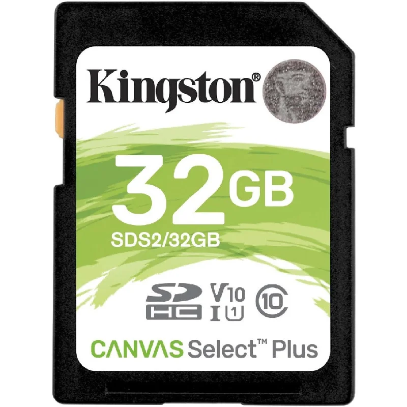 Kingston SDS2/32GB Canvas Select Plus SD Card For HD 1080p And 4K Video Cameras, 32GB Storage Capacity, 100 MB/s Maximum Read Speed