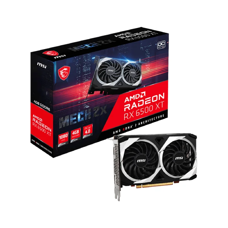 MSI Radeon RX 6500 XT MECH 2X 4G OC Graphics Card PCIe 4 Dual Fan, Supports 4K | 4GB DDR6 Video Card | HDMI, Display Ports