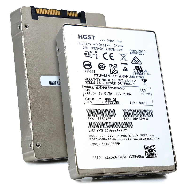 WD/HGST SSD1600MM HUSMM1680ASS205 0B32195 800GB 3 DWPD SAS 12Gb/s MLC 2.5in Refurbished SSD