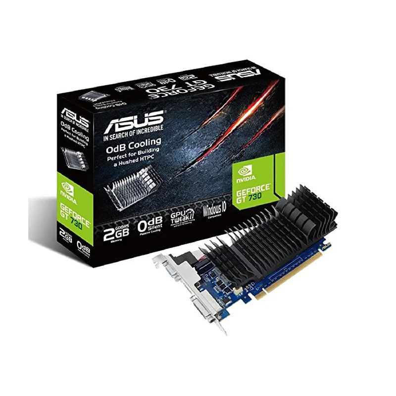 ASUS GeForce GT 730 2GB GDDR5 low profile graphics card for silent HTPC build (with I/O port brackets), HDMI, DVI-D