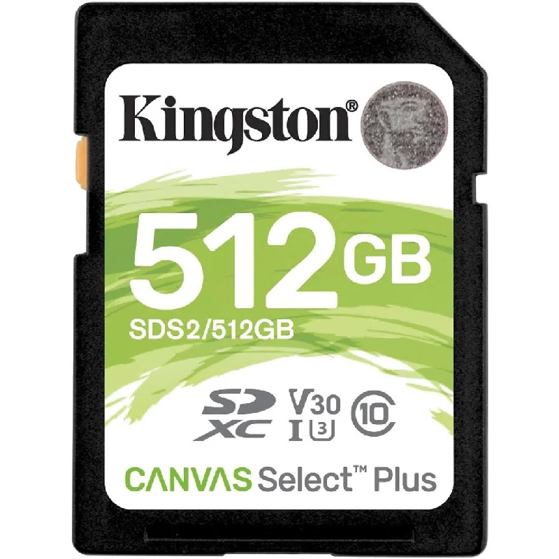 Kingston SDS2/512GB Canvas Select Plus SD Card For HD 1080p And 4K Video Cameras, 512GB Storage Capacity, Class 10/UHS-I (U3), 100MB/s Read Speed