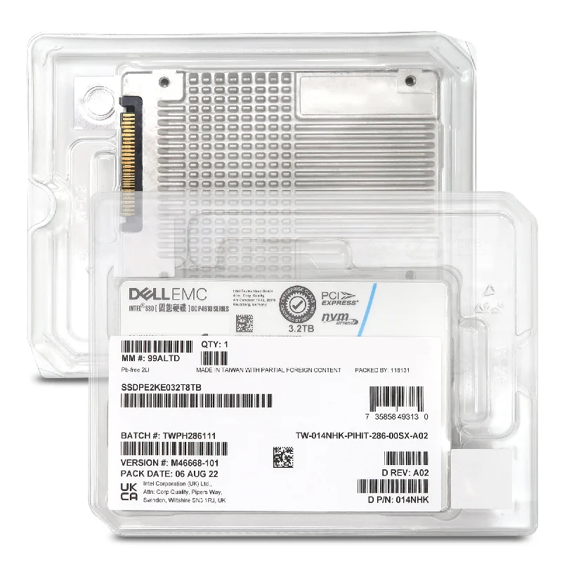 Dell P4610 SSDPE2KE032T8TB 014NHK 3.2TB PCIe Gen 3.1 X4 4GB/s 3D TLC 3DWPD U.2 NVMe 2.5in Solid State Drive