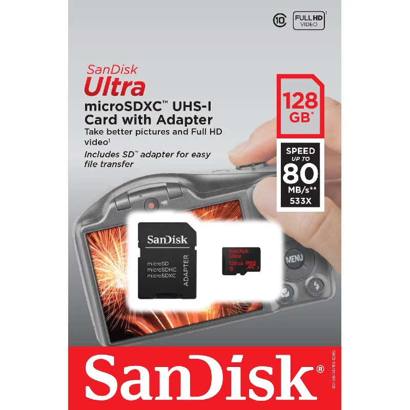 SanDisk 128GB microSDXC Memory Card Ultra Class 10 UHS-I with microSD Adapter