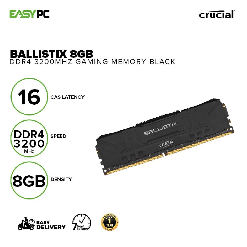 Crucial Ballistix 8gb Ddr4 3200mhz Desktop Gaming Memory Black