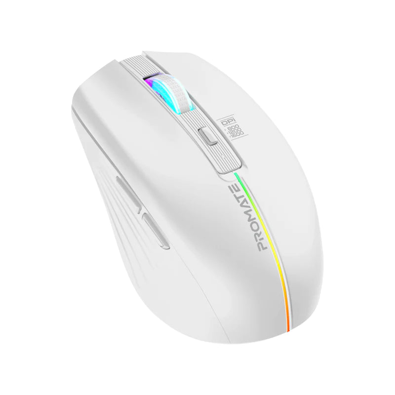 Promate Ergonomic RGB Wireless Mouse (White)