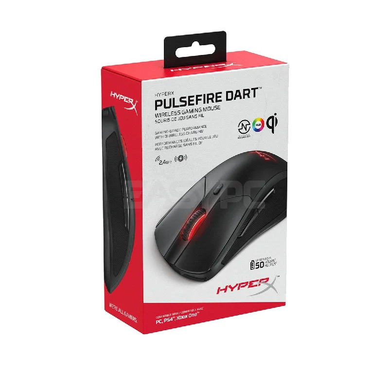 HyperX Pulsefire Dart, Ergonomic shape with padded leatherette grips, Premium Pixart 3389 Sensor, USB wireless adapter included for PC desktop setups Wireless Gaming Mouse (HX-MC006B) 1ION KIHX2285