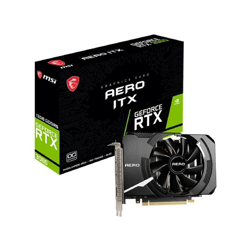 MSI GeForce RTX 3060 Graphics card, 12GB GDDR6 - Video card, PCI Express Gen 4, 3 x Display port, 1 x HDMI (RTX 3060 AERO ITX 12G OC)