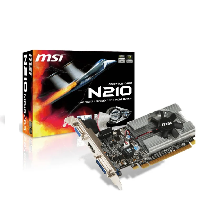 MSI NVIDIA GeForce 210 Graphics Card / Single-Fan 1GB DDR3 / PCIe 2.0 Video Card / HDCP Support, HDMI, DVI, VGA (N210-MD1G/D3)